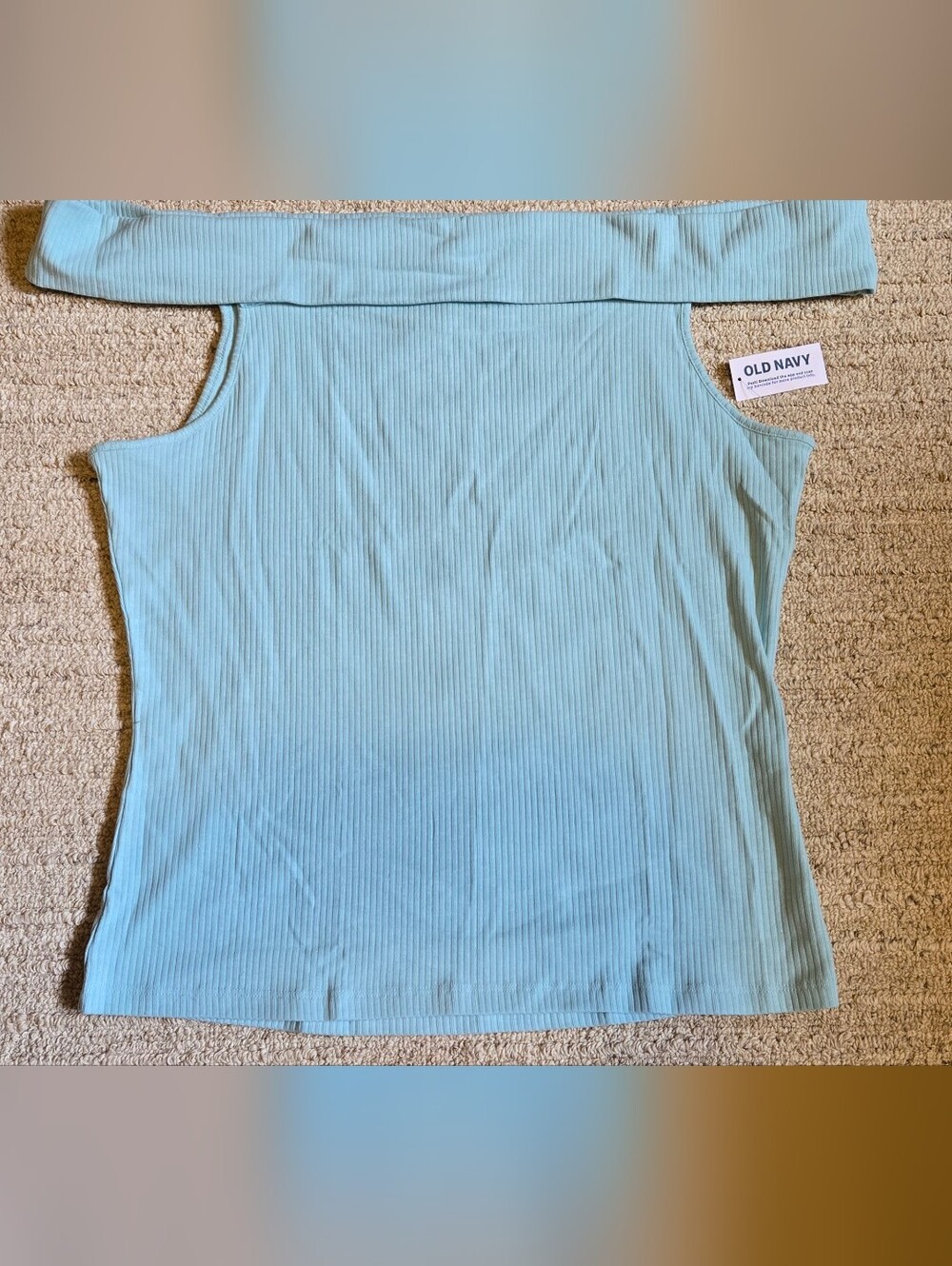 Old Navy Women's Ribbed Fitted Off-Shoulder Ceramic Blue Top Blouse Size XL-Tall